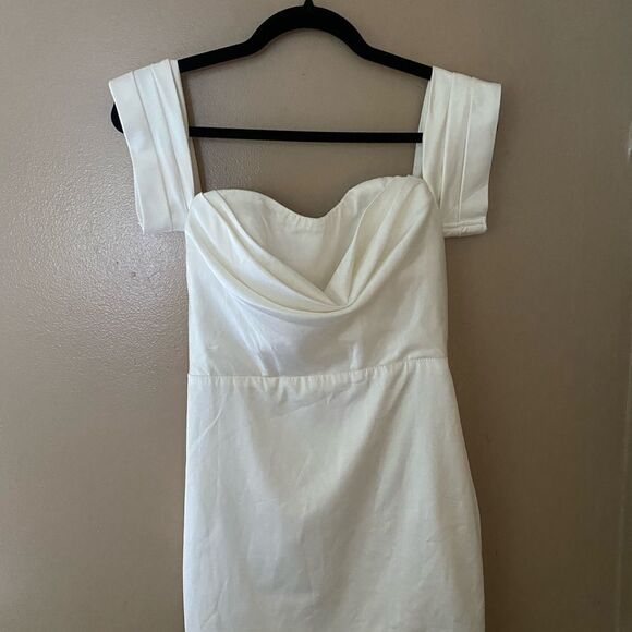 More To Come Bella Mini Dress white off shoulder satin party cocktail Revolve - Picture 4 of 9